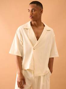 Musero Asymmetric One Button Crossover Short Sleeve Shirt Only Summer Streetstyle Vacation Casual Smart - White - View 1