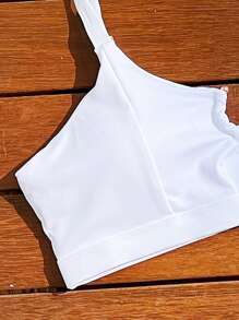 Swim Vcay Vacation Beach Solid Color Hollow Out White Bikini Swimwear Top For Summer