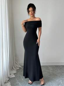 Rafferiza 露肩露背长裙，合身鱼尾 - 黑色 - 查看 5