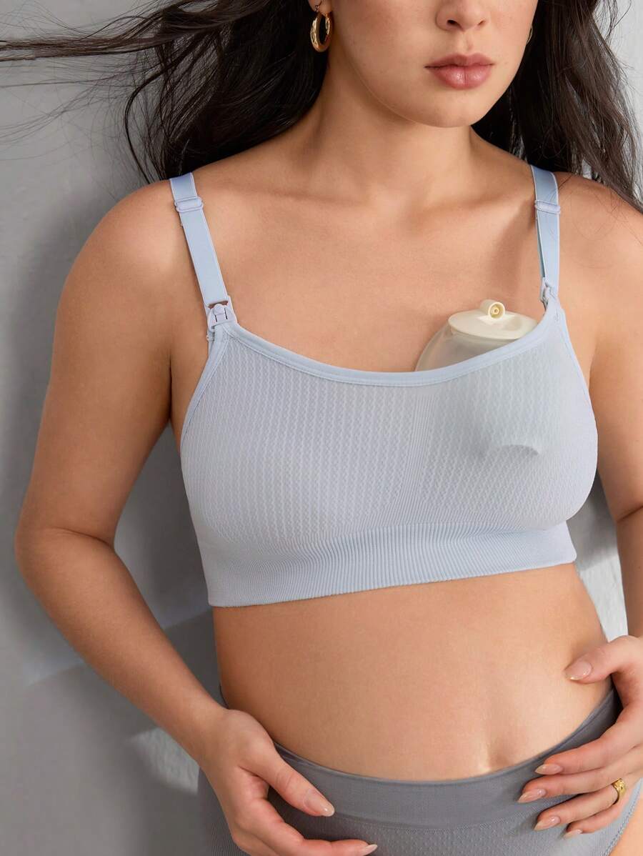 Moonlight&Mama Maternity Seamless Nursing Bra, Solid Color & Comfortable - Grey - View 1