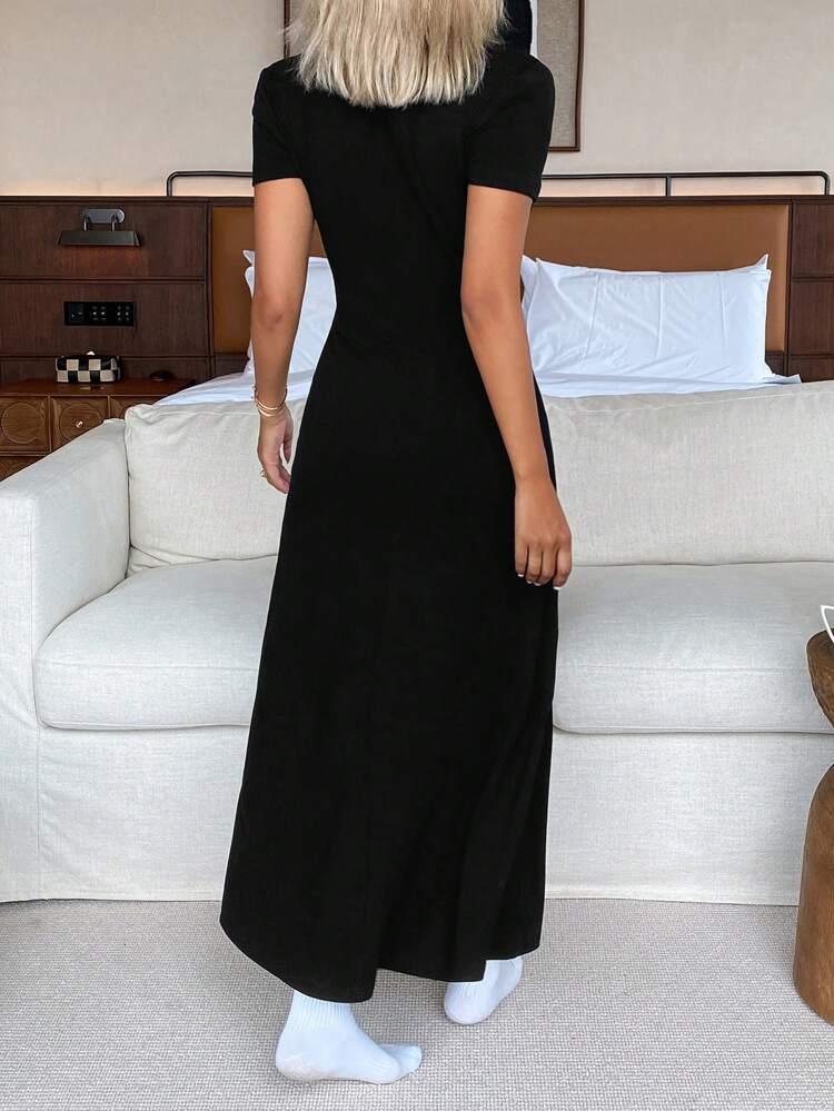 Color Block Design Waist-Cinched Long Women's Nightgown Pajama