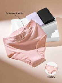 LUVLETTE 3-Pack Women V-Cut Airy Comfortable Basic Cotton High-Rise Briefs Underwear - Black - View 2