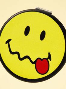 SmileyWorld® | SHEIN Cute Smiling Face Pattern Printed PU Leather Material Folding HD Portable Mirror, One Side Of Which Is 2 Times Magnified, Easy To Check Makeup Details, Suitable For Travel And Commuting, Suitable For Both Men And Women