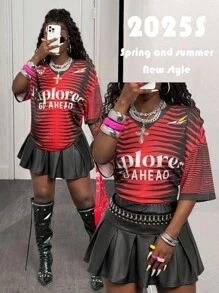 Slaydiva 女士纯黑色短袖 T 恤 - 用途广泛，适合音乐节、复活节、西部/波西米亚风格、生日派对、毕业典礼、学生装、日常休闲、度假、邮轮旅行、海滩、日光浴、极简主义、街头服饰、运动、字母/数字印花、宽松版型 - 黑色 - 查看 1