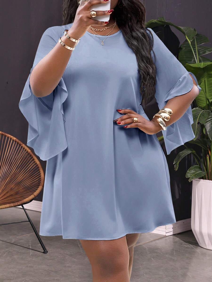 Slaydiva Váy midi chữ A tay cánh dơi cỡ lớn màu trắng, váy đi làm thường ngày cho mùa xuân và mùa hè