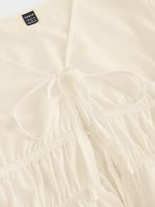 SHEIN MOD White Women's Tie Front Flare Sleeve Blouse,Hollowed Costumes,Devil Costume,Vintage,Pirate Top,Hippie,Going Out Tops