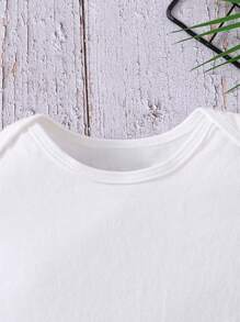 Mono de manga corta de estilo minimalista y casual para bebé niña, adecuado para el verano - Blanco - Ver 4