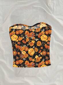 Soleia Women Ditsy Floral Casual Bandeau Top, Versatile For Vacation, Daily Wear, Date, Afternoon Tea, Beach, Cruise, Road Trip, All Seasons, Spring/Summer, Cruise, Island Getaway, Music Festival, Boho Vacation