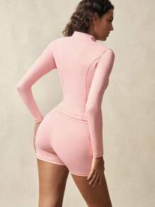 VARSIVA 高领长袖紧身女式运动套装 - 淺粉色 - 查看 6