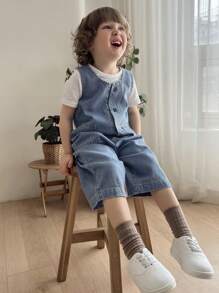 Hapijoa 男童单排扣口袋休闲宽松牛仔背带裤