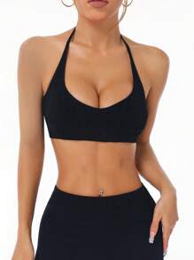 Women Plain Seamless Sports Bra With Halter