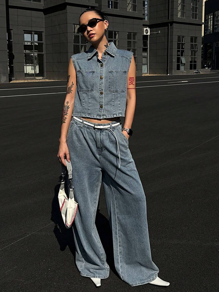 DAZY Women Denim Two Pieces Outfits - Blue - View 1