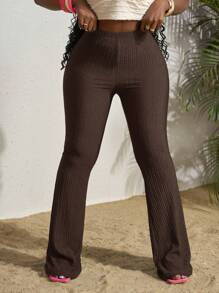 Slaydiva Neue lässige, hochtaillierte, weite, ausgestellte Hose, strukturierter Stoff, figurbetonter Schnitt, Frühling/Sommer Lange Hose