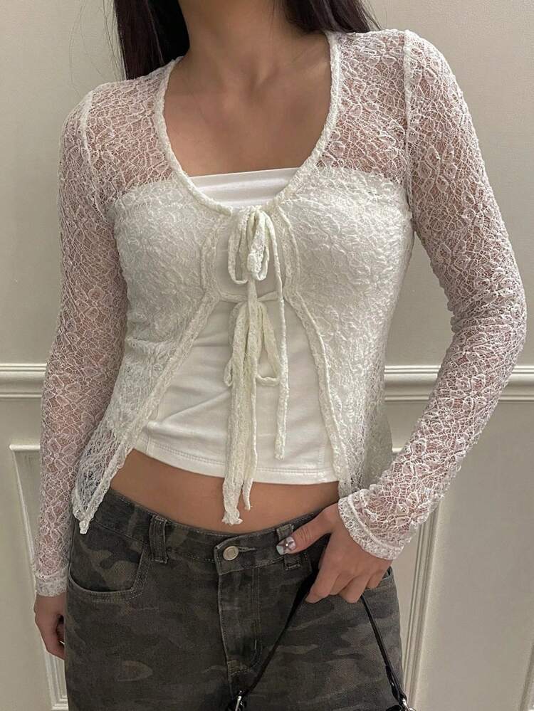 Women's Summer V-Neck Hollow Out Double Strap Mesh Cardigan Jacket, Lightweight Breathable Sheer Outer Layer