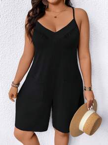 EMERY ROSE Mono de talla grande sin mangas de unicolor, conjunto casual para vacaciones