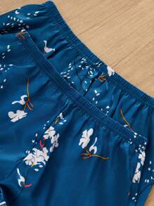 LuxeNights 3 件套女士优雅花卉印花翻领衬衫上衣和短裤及长裤睡衣套装，仿丝 - 水鴨藍 - 查看 6