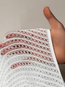 BamGleam 女式镂空渔网紧身连衣裤，低领 - 白色 - 查看 8