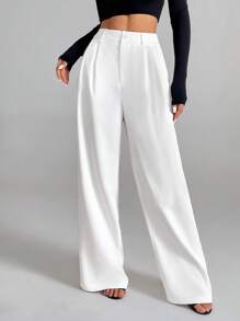 SHEIN Tall Women's Elegant French Style White Suit Pants, Suitable For Commuting And Back To School Fall Cloth For Women - White - View 1