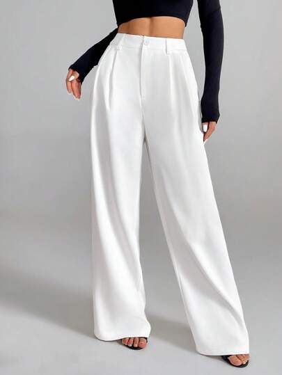 SHEIN Tall Women's Elegant French Style White Suit Pants, Suitable For Commuting And Back To School Fall Cloth For Women