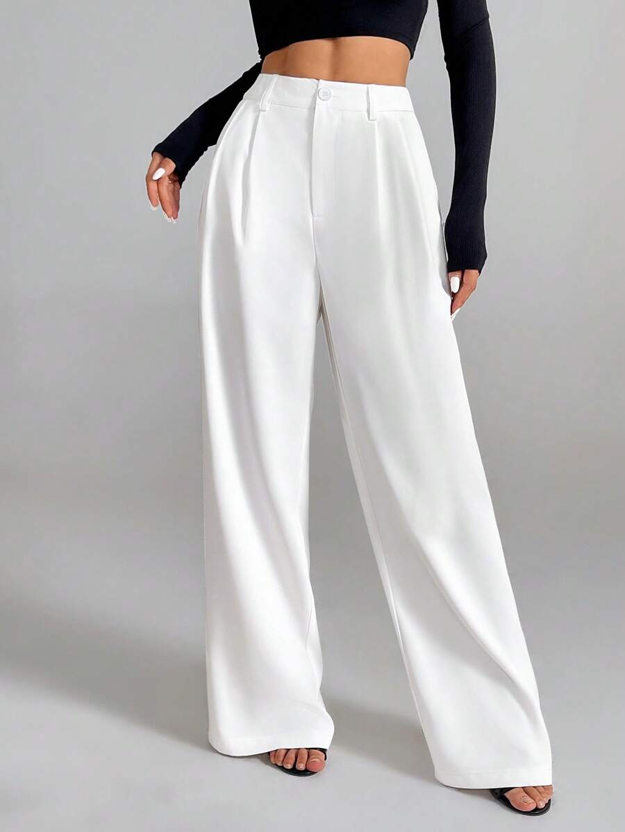 SHEIN Tall Women's Elegant French Style White Suit Pants, Suitable For Commuting And Back To School Fall Cloth For Women - White - View 1