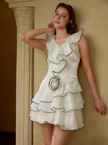 MOTF PREMIUM ORGANZA STEREO FLORAL RUFFLE DRESS - Apricot - View 6