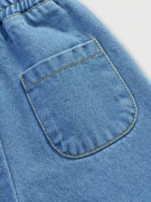 Pantalones vaqueros de niño corte recto lavado azul, versátiles y cómodos, nueva llegada primavera/verano 2025, adecuados para uso diario