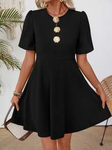 EMERY ROSE 女式夏季休闲贝壳装饰迷你连衣裙 - 黑色 - 查看 8