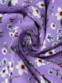 SHEIN VCAY Plus Size Ditsy Floral Puff Sleeve Casual Dress - Purple - View 7