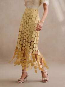 Anewsta 激光切割多圈双层半身裙 长裙 夏季、节日、假日、度假、派对、优雅、休闲、海滩