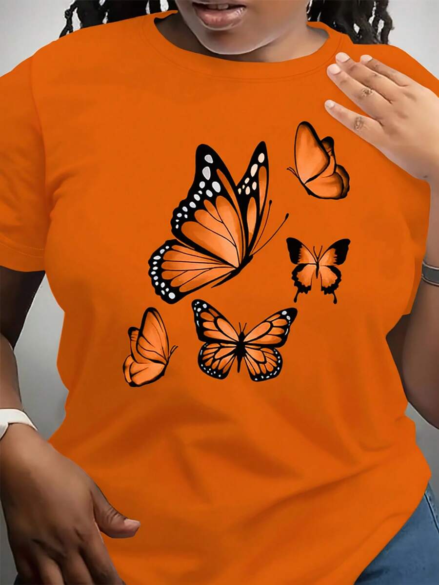 INAWLY Women Floral Print Short Sleeve Round Neck T-Shirt, Comfortable And Versatile - Orange - View 1