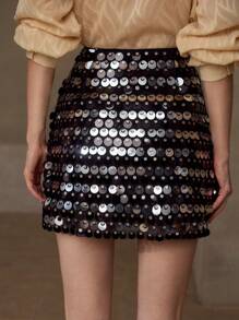 MOTF PREMIUM MESH SEQUINS HIGH WAIST SKIRT - Black - View 2