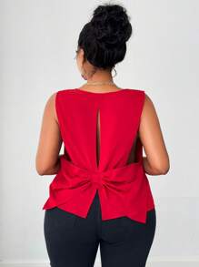 Maweii Plus Size Woven Casual Simple Elegant Bow Strap Camisole - Red - View 1