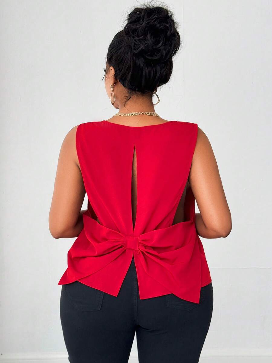 Maweii Plus Size Woven Casual Simple Elegant Bow Strap Camisole - Red - View 1