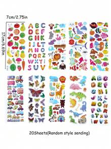 SHEIN 20 Sheets 3D Stickers Puffy Stickers, Variety Pack For Scrapbooking Bullet Journal Including Animal, Numbers, Fruits, Fish, Dinosaurs, Cars And More…