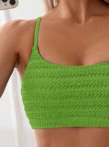 Swim Basics Women's Solid Color Spaghetti Strap Backless Bikini Set For Summer Beach Vacation