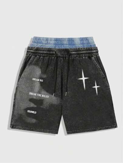 Street Life Herren Shorts mit Kontrastfarbigem Bund, Kordel, Buchstabenprint und Taschen im Lässig Stil
