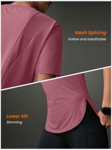 Exploreva Áo thun tập thể dục cổ tròn tay ngắn màu trơn dành cho nữ - Màu tím  Violet - Xem 11