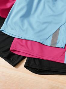 SHEIN 3 Stücke/Set Teenager Jungen Lässig Patchwork Reflektorband Shorts, Schwarz/Grau/Blau, Sport & Freizeitkleidung