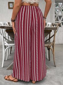 SHEIN VCAY Pantalones holgados a rayas negras y blancas de talla grande, estilo vacacional - Burdeos - Ver 2