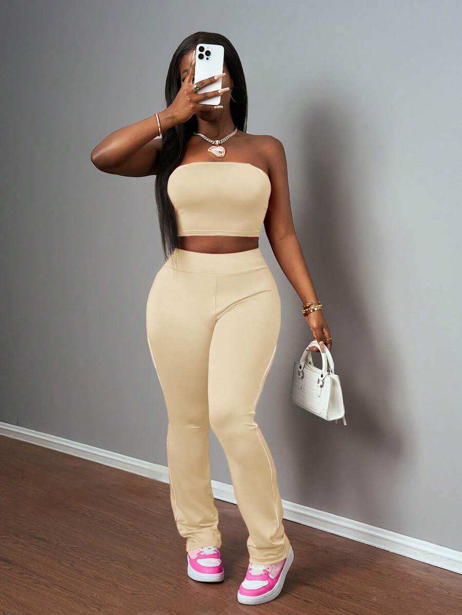 Slaydiva Women Two Pieces Outfits For Daily Wear - Apricot - View 1