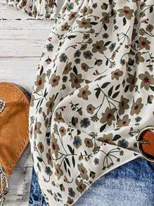 Breezaya Women's Mini Ditsy Floral Ruffled Collar Puff Sleeve Flounce Hem Summer Blouse - White - View 5