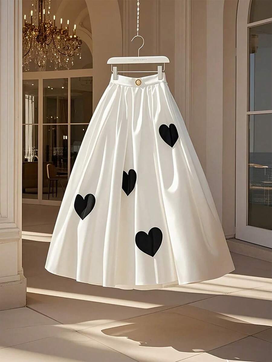 Franclia 白色印花高腰修身A字裙 - 白色 - 查看 1