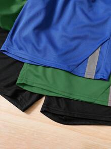 SHEIN Set de 3 pantalones cortos informales de parchwork con cintas reflectantes para adolescentes varones, en colores negro/gris/azul, para ropa deportiva y de estar en casa
