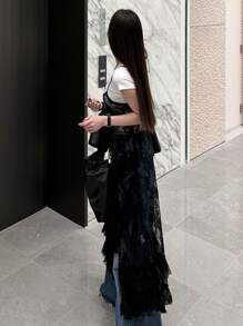 DAZY Canotta da donna in pizzo con patchwork e strati