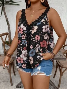 SHEIN VCAY Áo ba lỗ dây mảnh cỡ lớn, thời trang cho mùa hè, tiệc bể bơi Santorini ở bãi biển South Beach, cô gái dừa, mùa hè, phong cách Boho Chic, kỳ nghỉ bãi biển, kỳ nghỉ ngắn ngày ở thành phố, kỳ nghỉ miền Tây - màu đen - Xem 4