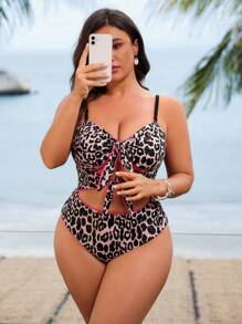 Swim Lushoire Plus Size Women Random Print Beach/Pool Party One-Piece Swimsuit For Summer Beach Vacation - Multicolor - View 5