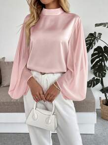 Uhlyne Fall Women Clothes Women's Elegant Simple Lantern Sleeve Fashion Blouse - Pink - View 4
