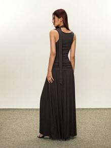 Rina Fox Sleeveless Solid Color Long Dress, Summer - Dark Grey - View 3