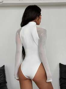 Coolane 女士春夏音乐节派对透气网眼弹力紧身衣，情人节 - 白色 - 查看 2