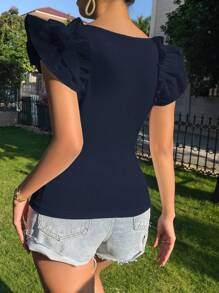 SHEIN Privé Camiseta de manga corta de color liso casual de verano